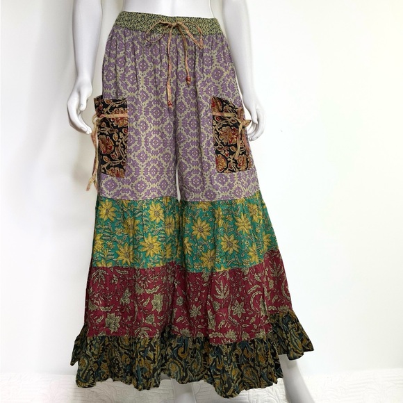 Hippie Forever Handmade Tiered Patchwork Capris Womens SZ OS Dreamy Forest Fairy - Picture 1 of 12